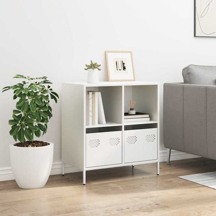 VidaXL Buffet blanc 68x39x73,5 cm acier laminé à froid, meuble de rangement, meuble de rangement de cuisine, meuble de 851363
