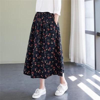 Blumiger Midirock für Damen im Sommer, mittellang, hohe Taille, A-Linie, großer Schwung, Schirmrock