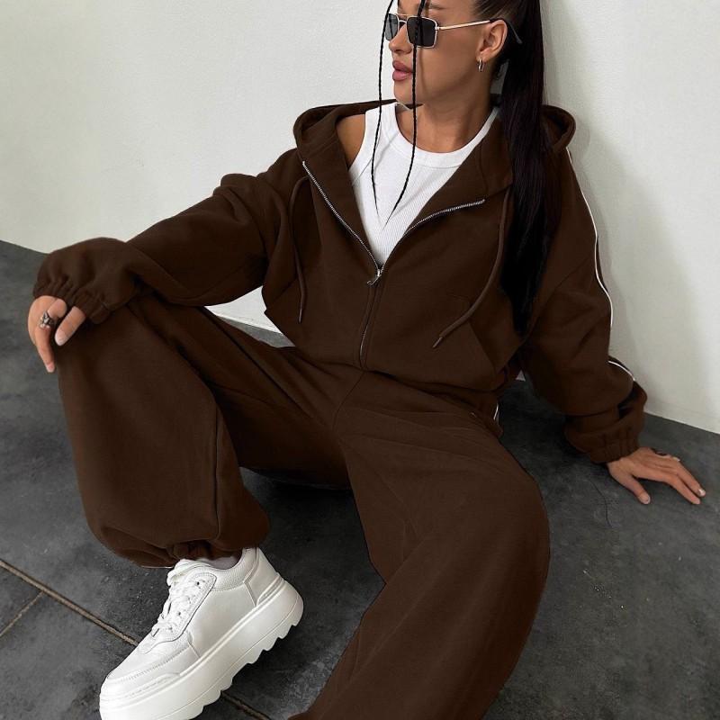 Casual Suit Women's Hooded Laced Cardigan Elastic Trousers Two-piece Set