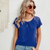 2024 Summer Lace Short Sleeve Loose Blouse for Women Fashion Solid Round Neck Casual Shirt Women Tops Elegant Simple Plus Size Female Blouses 24314