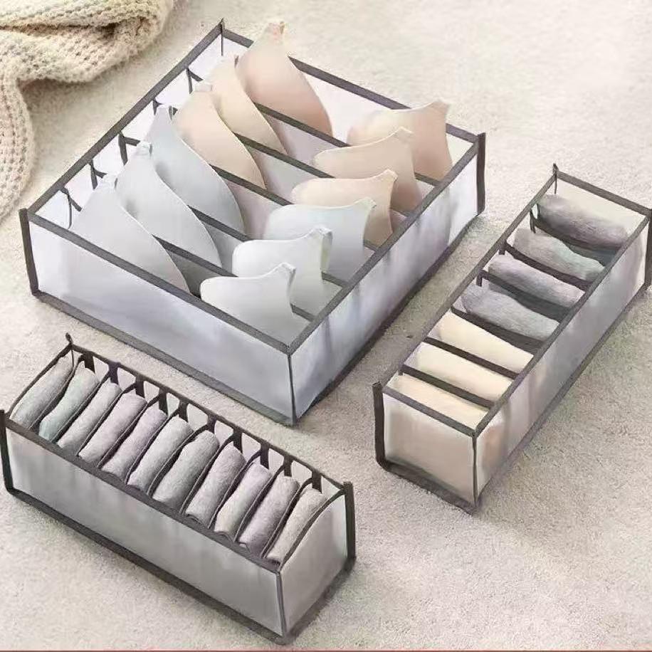 Foldable Grid Underwear Organizer Box with Compartments for Socks, Bras, and Panties Small 7 compartments (32*12*12) серый