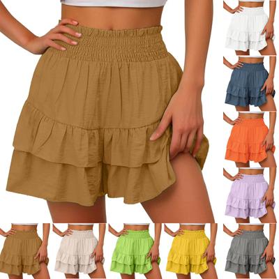 Womens Summer High Waist Ruffle Skirt Cute Flowy  Skirt Casual Comfy Elastic Shorts Wrap Beach Shorts