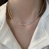 Elegant Silver Pearl Geometric Necklace - High-End Versatile Clavicle Chain for Women, New Style Glam with Fine Glitter