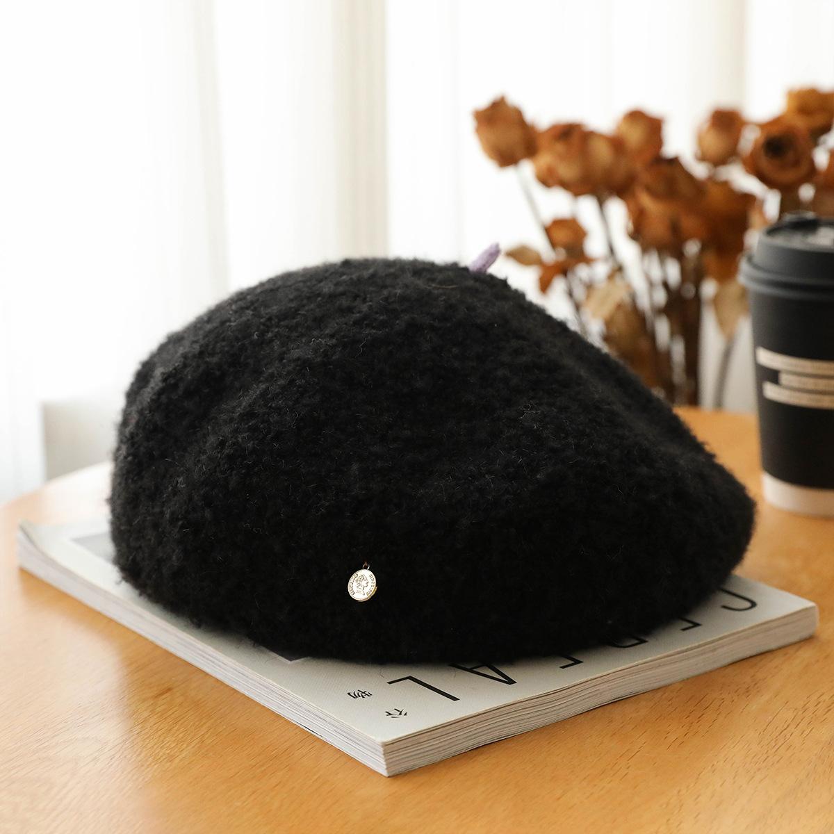 

Корейский стиль Берет из ягнячьего бархата Женский Утепленный и теплый Однотонный Универсальный Берет-бутон Осенне-зимний стиль Милая шляпа художника one size