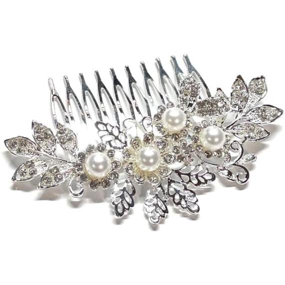 Kanzashi Hair Pin Comb Pearl Kimono Tomesode Wedding Entrance Ceremony Graduation Ceremony (design E) Pearl and Rhinestone Hair Accessory Large Pearl