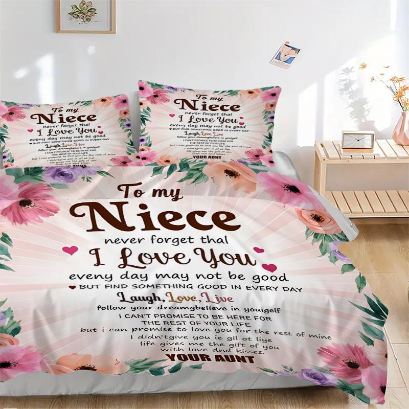 

3pcs Niece Love Quote Duvet Cover Set, Cover For Bedroom Guest Room (1 Duvet Cover + 2 Pillowcase, Without Quilt), yy250922182 135x200cm