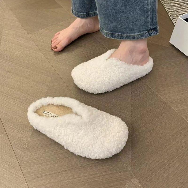 Fashion Platform Wool Baotou Slippers for Women 2025 Autumn and Winter New Riveted Casual Fleece Cotton Slippers