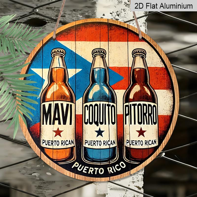 2D Flat, 1pc Round Aluminum Puerto Rican Drinks Sign, Suitable for Hanging Art in a Garage, Farmhouse, Shop, Porch, Living Room, Bedroom, Garden