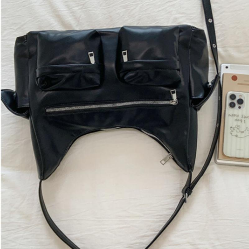 Vintage Saddle Motorcycle Bags Underarm Single Shoulder Bag Pillow Shape Crossbody Handbag Pure Color Zipper Closure Leather