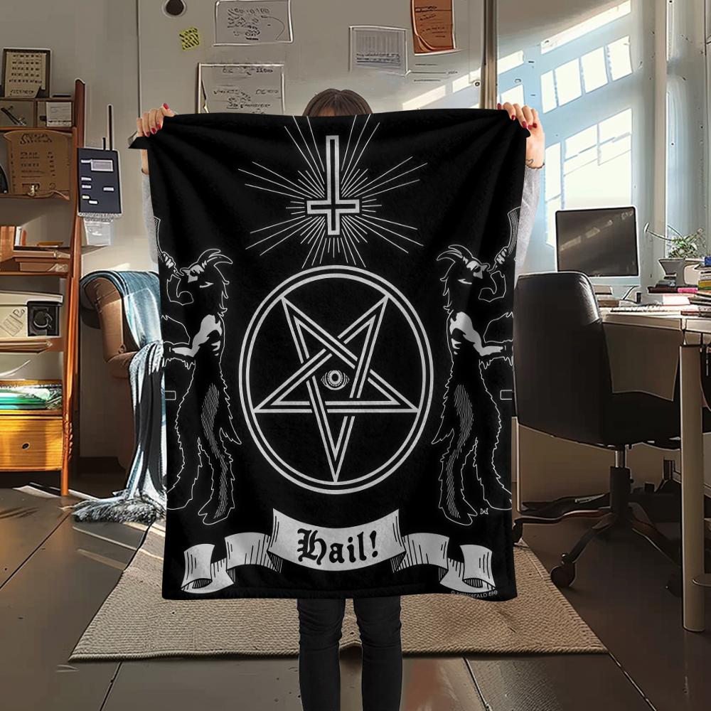 1PC Satan Symbol Print Flannel Blanket, High quality All Seasons, Home Decor, Warmth and Comfort, Perfect for Christmas Gifts