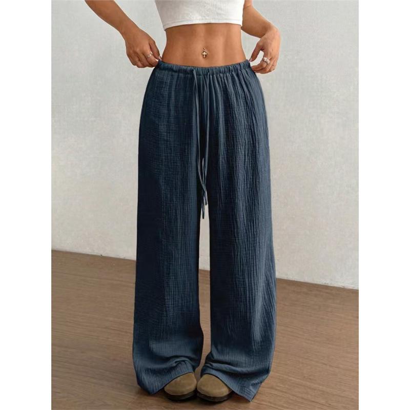 Women S Casual Solid Color Wide Leg Pants Elastic Waist Loose Trousers 8 Colors
