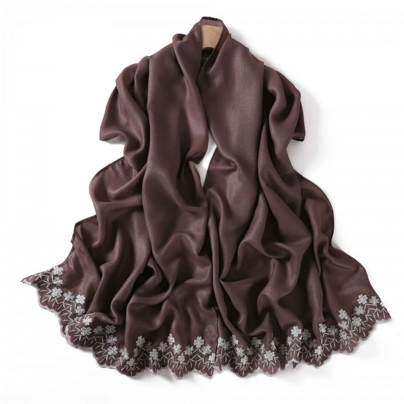 Floral Embroidered Solid Color Scarf Shawl Wrap Lightweight UV Protection Accessory Women