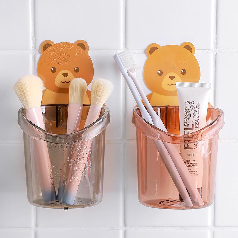 Toilet Bear Hug Toothbrush Cup Toothpaste Storage Rack Bathroom Non-Punching Wall-Mounted Drain Bear Storage Cup