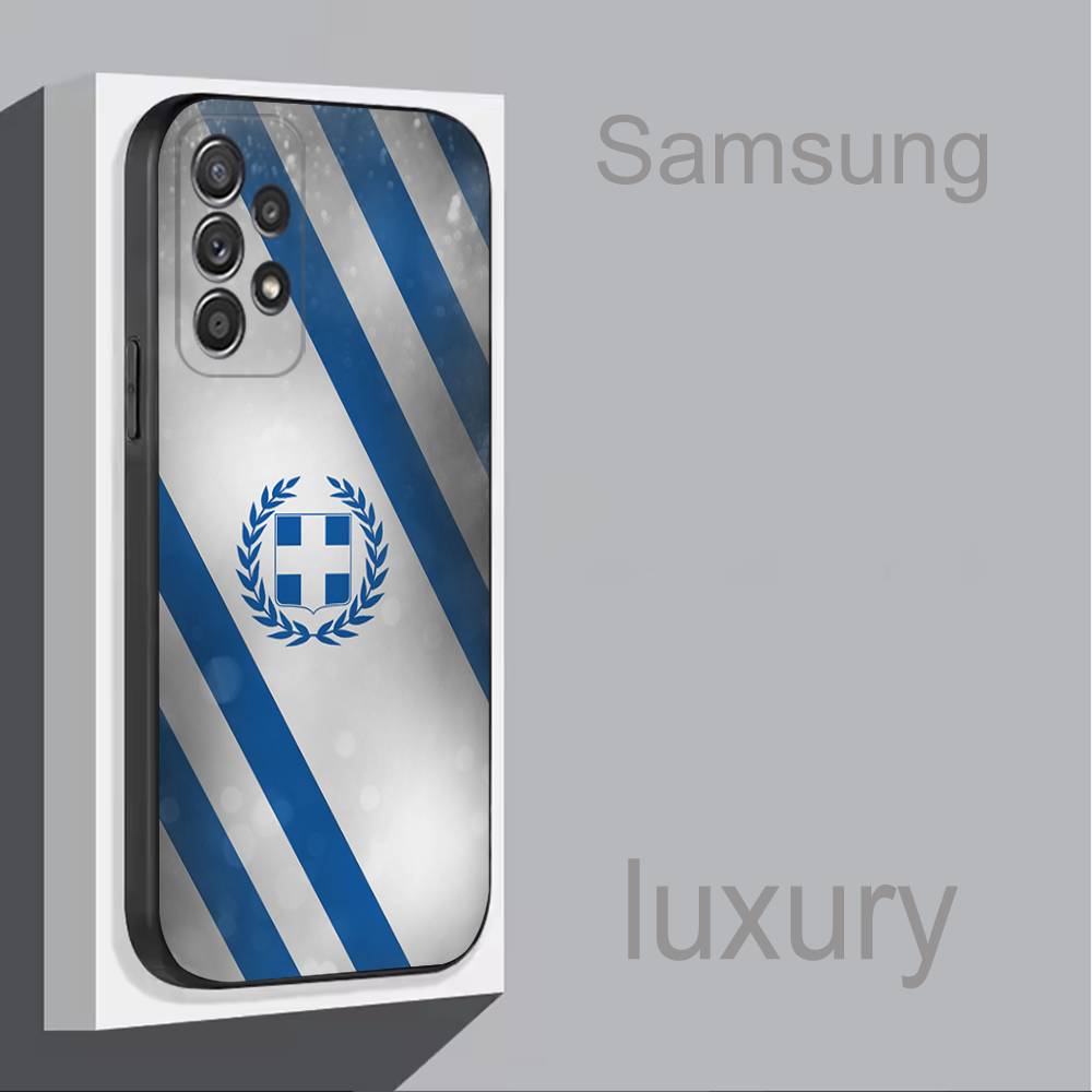 Greek Greece Flag Map For Samsung S 25,24,23,22,30,21,10,9,Ultra,Plus,Lite,FE,4,5G Black Soft Case Phone Case