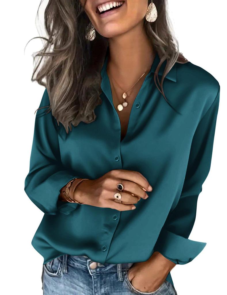 2026 Spring/Summer European & American Women's Satin Long Sleeve Button-Down Business Casual Shirt
