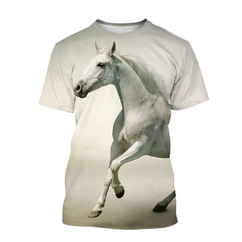 Summer Hot Selling Fashion Animal Horse 3D Printing Print Neutral Casual Harajuku Style Comfortable Short Sleeved Top