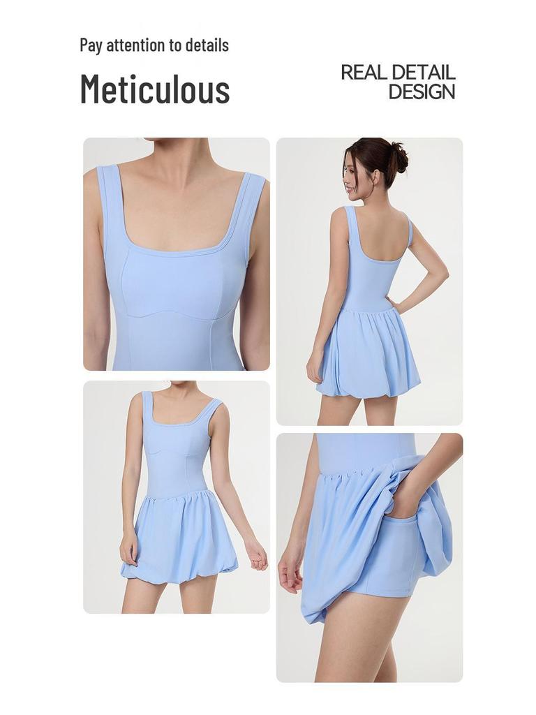 Women's Quick-Dry Backless Sports Dress: Dance, Running, Fitness, Anti-Exposure Tennis Skirt
