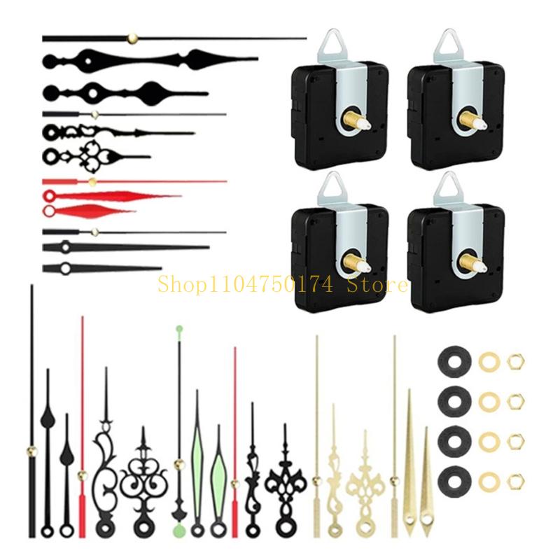 4Pcs Quiet Quartzs Clock Movement Mechanism with 10 Different Pairs Hands Set for Craft Wall Clock Shaft Length 18/20mm top sale