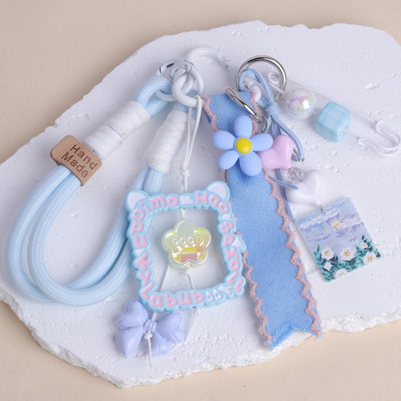 Sweet Girl Summer Dopamine Beaded Keychain Fresh Colour Versatile Ribbon Tassels Backpack Pendant Gift