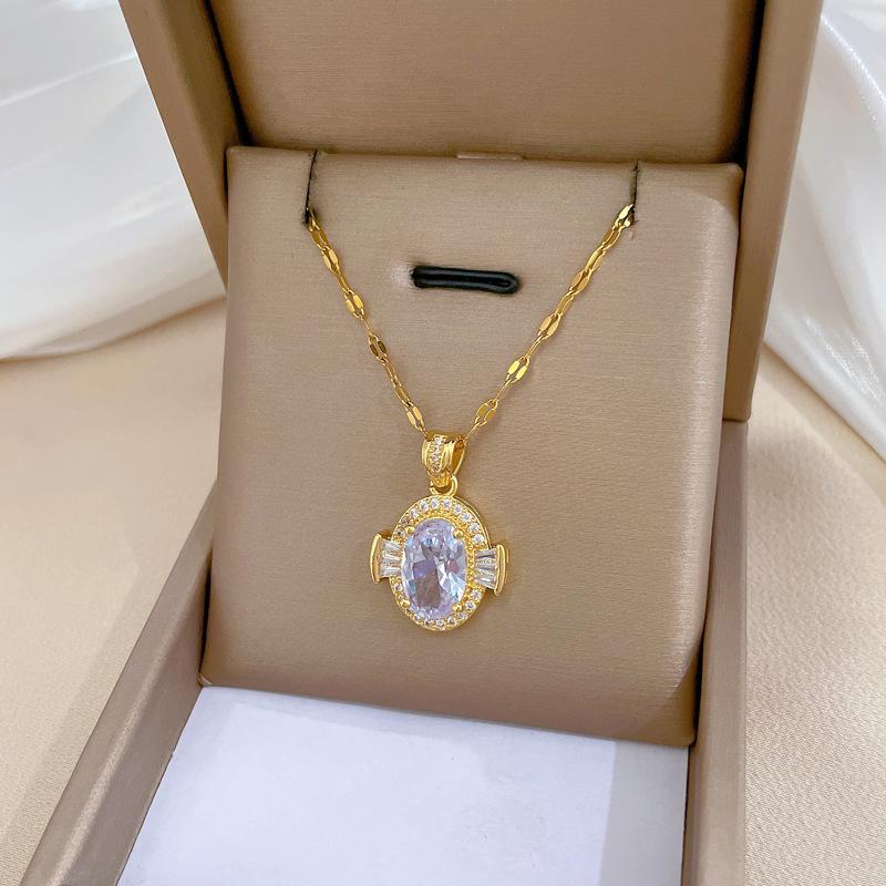 Овальное циркониевое ожерелье с полным бриллиантом, легкая роскошь, темперамент, женская универсальная цепочка на ключицу, цепочка из титановой стали