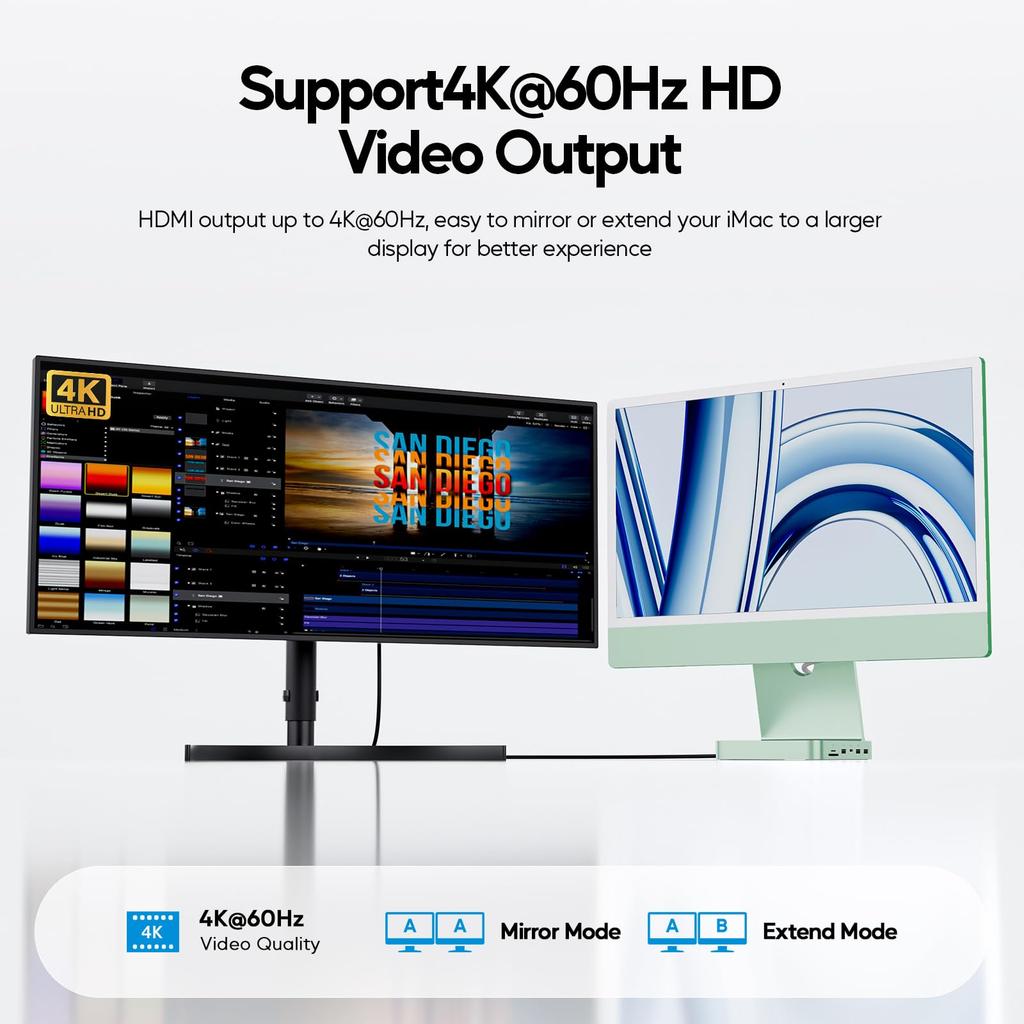 PULWTOP 11 in 1 USB C Hub für iMac 2021 2023 2024 iMac M1 M3 M4 Zubehör USB Hub HDMI SSD Erweiterung Nicht USB C 2 x USB A Klinke 24" 4K, 2.5G Ethernet,