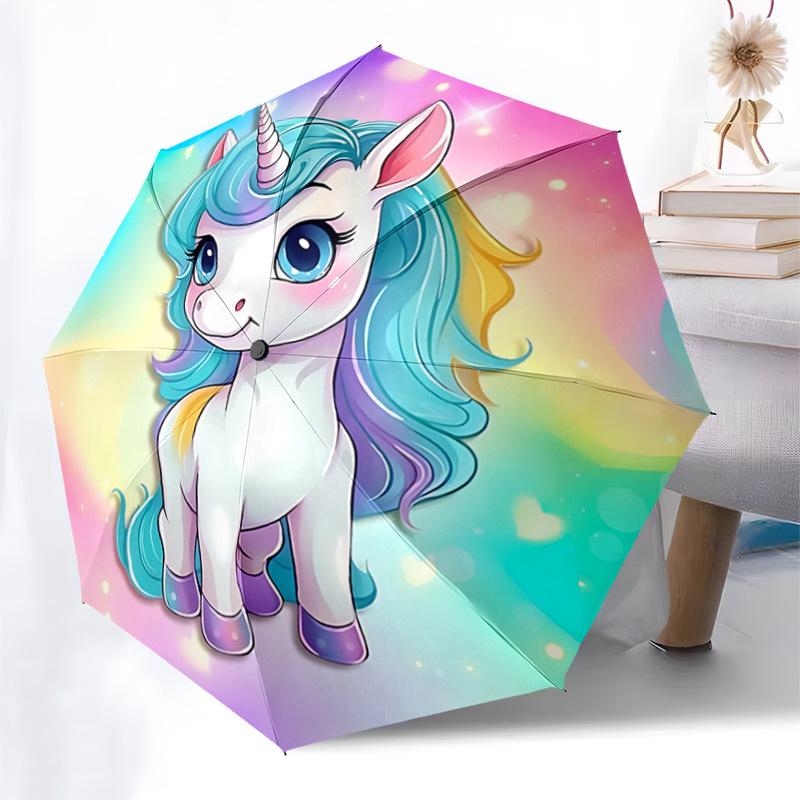 Rainbow Unicorn Automatic Opening/Closing Umbrella with Foldable Design, Outdoor Festival Gift for Fans Travel Daily Use1121114a