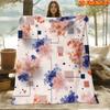1pc 2D Flat Printing Spring And Summer New Arrival Blue Pink Floral Geometric Square Digital Print Blanket, Throw, Soft And Comfortable 100% Polyester