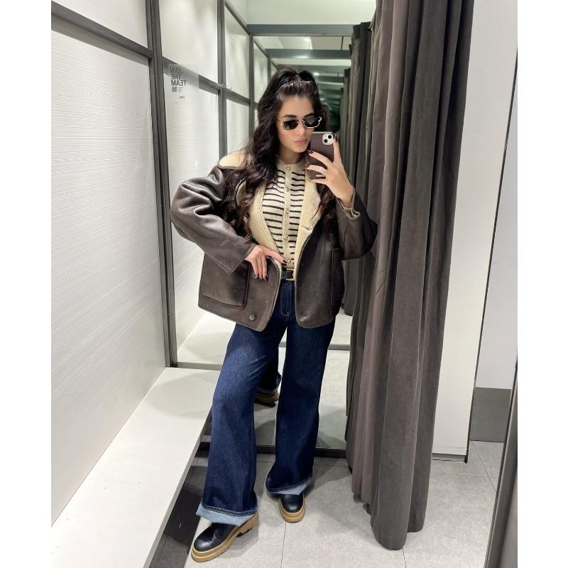 DAFIFY Damenmode, lässig, einfarbig, Herbst-Winter, langärmelig, POLO-Ausschnitt, Jacken und Mäntel