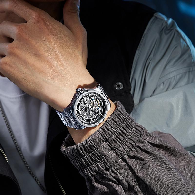 Overseas Men'S Watch Fashion Hollow Automatic Mechanical Watch Men'S Watch Luminous Waterproof