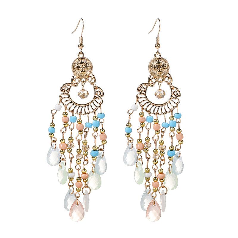Long fringed earrings Bohemian water drop fringed earrings Ethnic vacation style stud earrings