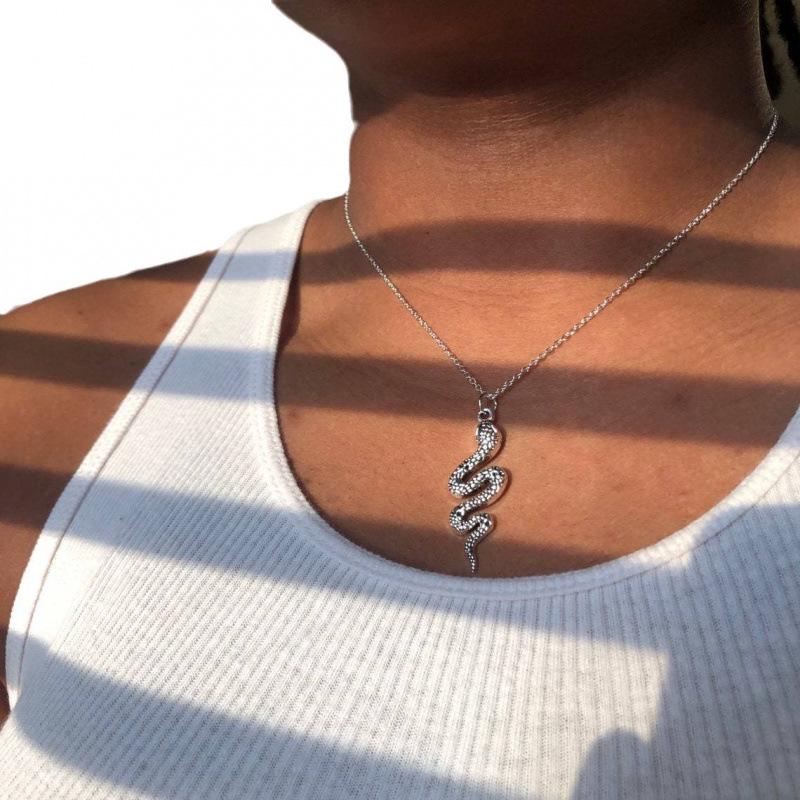 Punk Snake Pendant Necklace in Silver for Men and Women