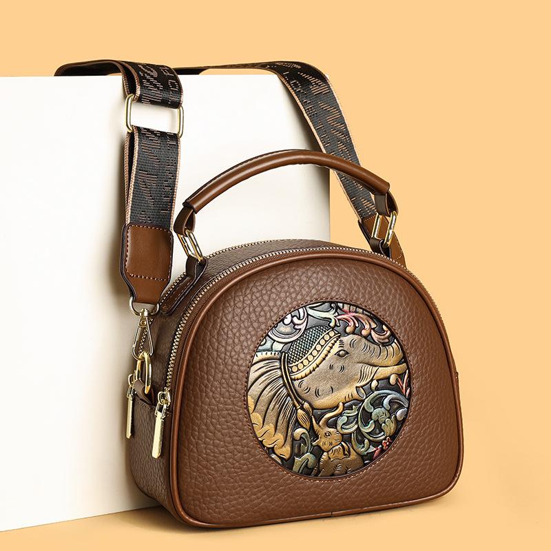 Artistic Traditional-style Crossbody Bag, Fashionable Multi-layer Bag, Wide Shoulder Strap, Single Shoulder Crossbody Bag