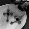 Unisex Gothic Punk Cross Rose Rhinestone Earrings