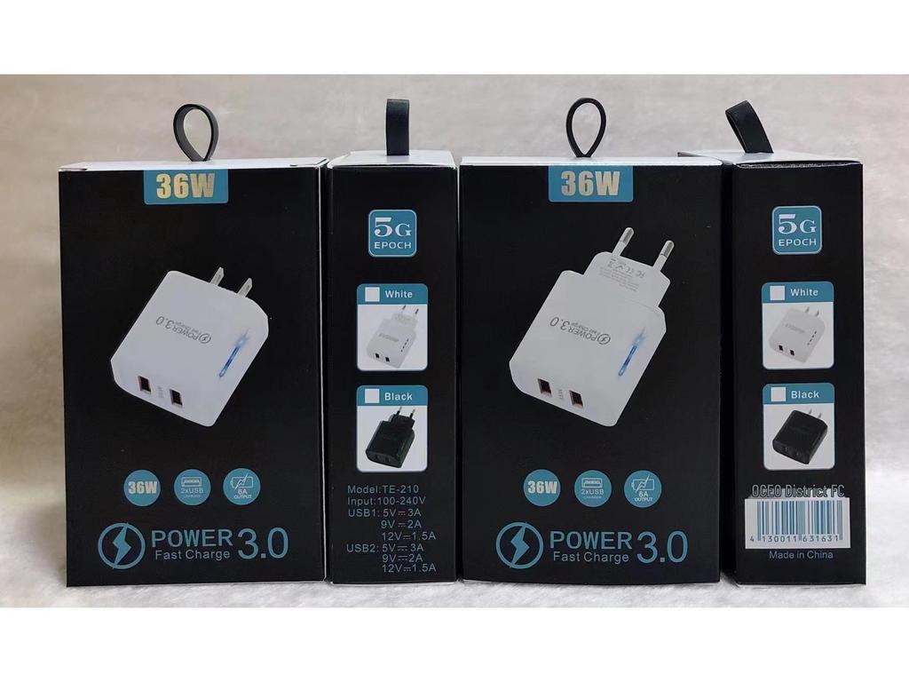 36W Dual USB Rapid Charger with LED Dual Port Travel Adapter