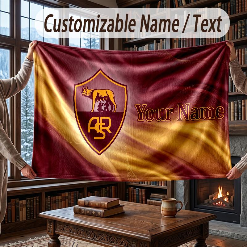 Custom Name Flannel Throw Blanket AS Roma FC Pattern Warm Home Decoration