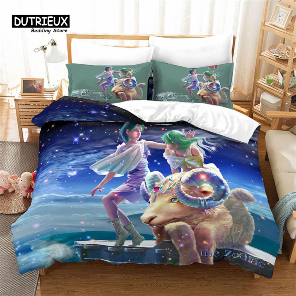 Mystery 12 Constellations Duvet Cover Set Cartoon Anime Bedding Set For Kids Teens Adult Polyester Comforter Cover Bedroom Decor