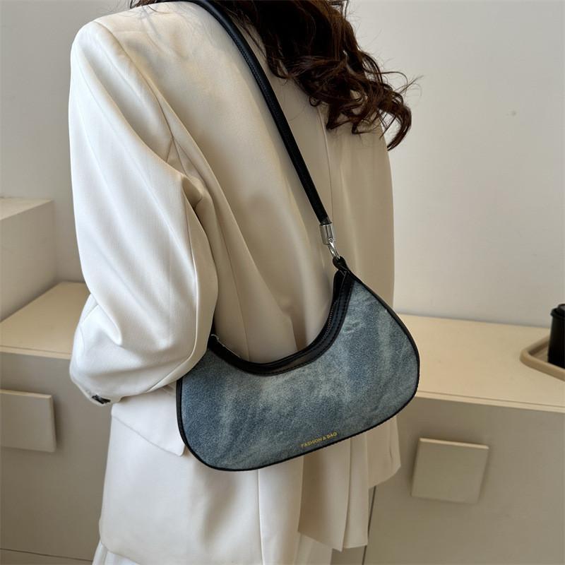 Stylish Cowhide Fabric Underarm Bag For Women In Trendy Black White Pink And Blue Colors