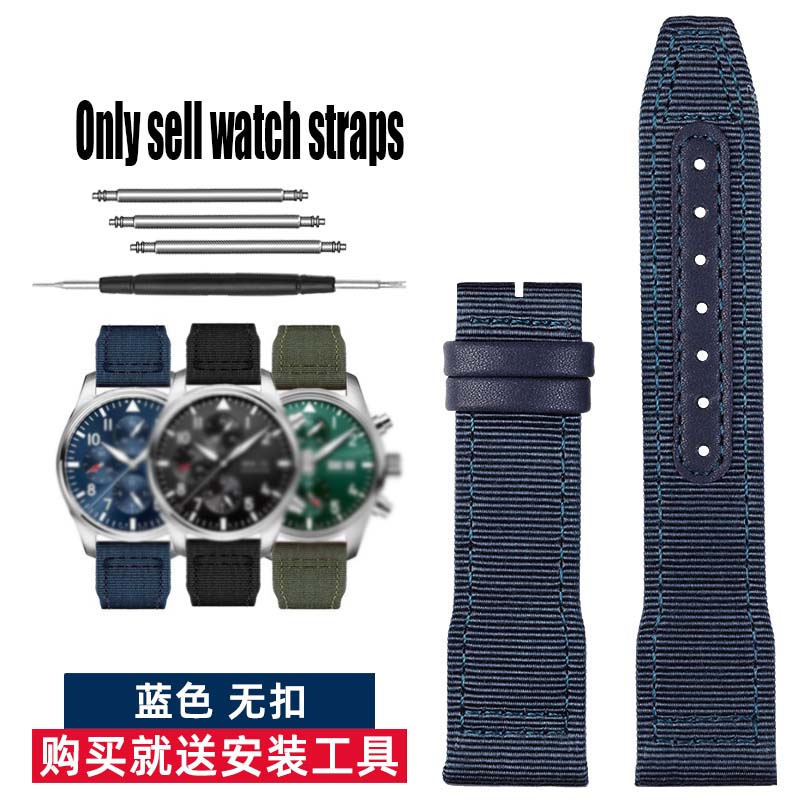 20 21 22mm Braccialetto Blu Verde di Alta Qualità per Orologio IWC Cinturino in Nylon e Vera Pelle Big Pilot Little Prince Mark 18