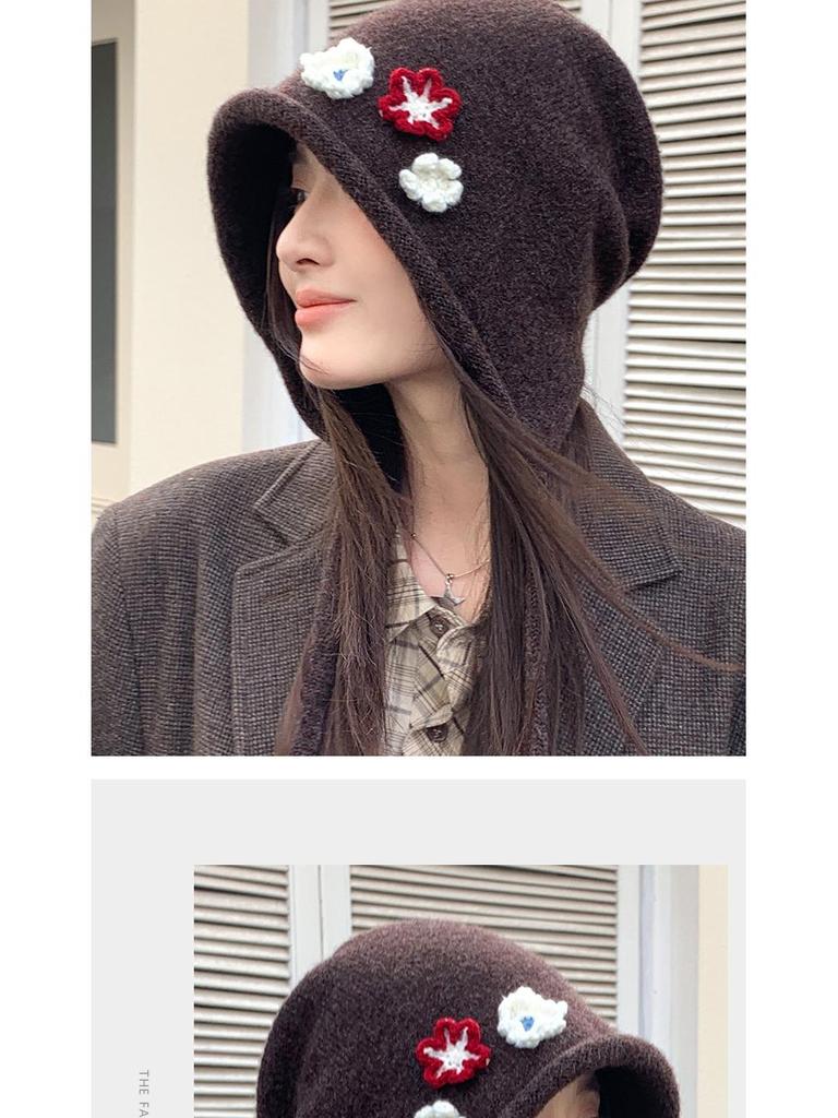 Japanese Style Ear Protection Tie Hat - Women's Windproof, Warm Slouchy Beanie with Floral Wrap for Autumn and Winter