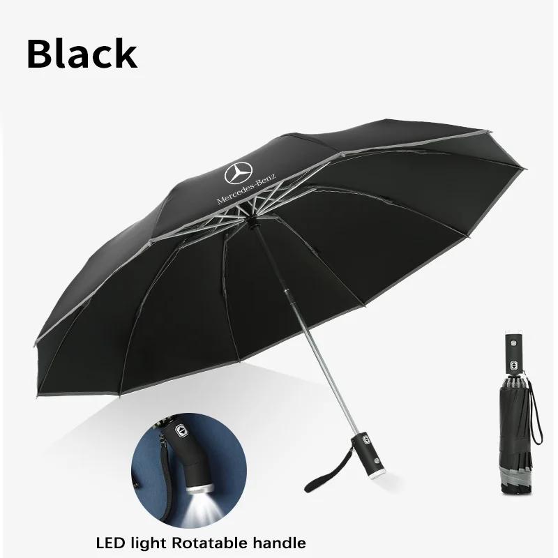 Luz LED de Carro Guarda-chuva Dobrável Automático À Prova de Vento Quebra-sol Para Mercedes-Benz A B C E S V R-Class A45 C43 CLA GLA GLB GLC SLK SL