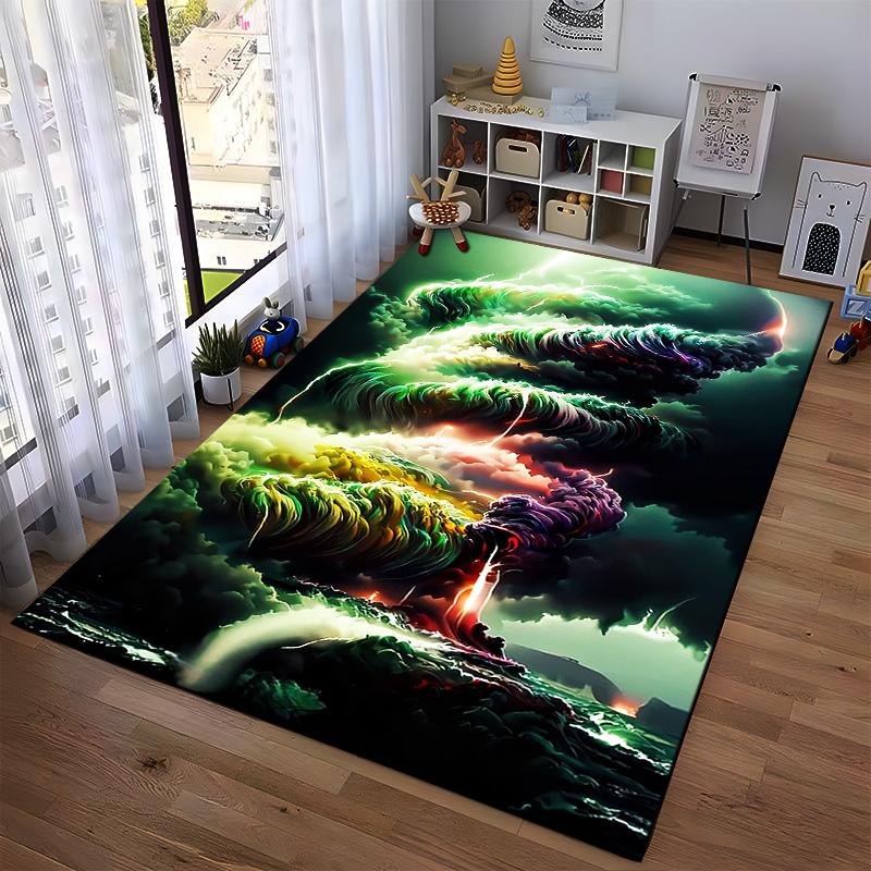 "Colorful Storm Cloud Design Carpet with Vibrant Glow Art Style" Suitable for Use As an Anti-slip for Living Room Bedroom Sofas
