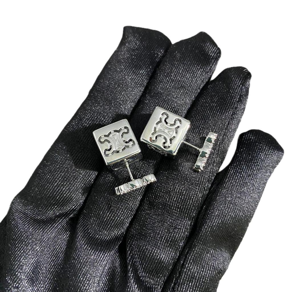 CEL Arc de Triomphe Full Diamond 3D Square Convertible Earrings - Light Luxury & Unique Style