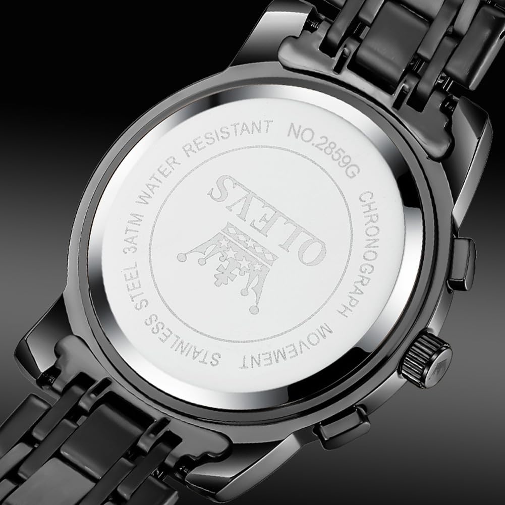 OLEVS Stylish Chronograph Popular Brand for Waterproof Quartz Wristwatch Men's Watch, Business, Large, Easy-to-Read Analog, (Black/Blue)