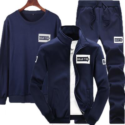 Traje de ocio de primavera y otoño para hombre, cárdigan, suéter, traje con cuello levantado, conjunto deportivo de tres piezas