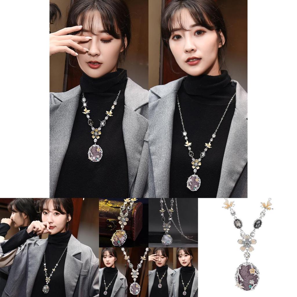 Elegant Vintage Floral Long Necklace For Women Featuring Stunning Crystal Accents