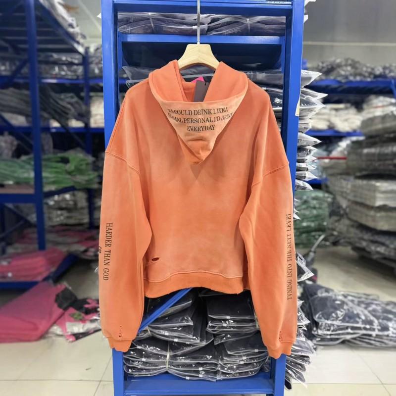 Unisex Oversized Distressed Hoodie With Letter Print Cotton Sweatshirt Fall Streetwear