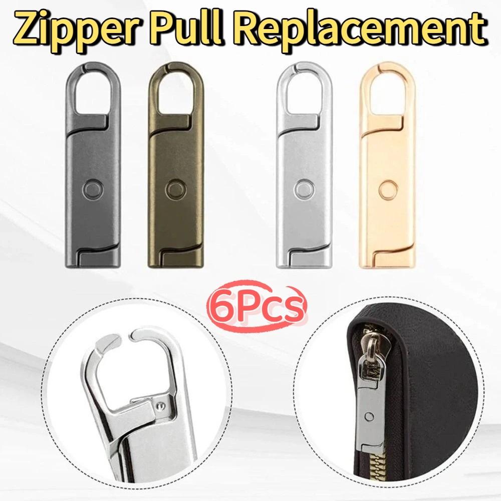6Pcs Universal Zipper Pull Detachable Replacement Zipper Head Puller Easy Install Metal Zipper Tab Slider Pullers Clothing Use