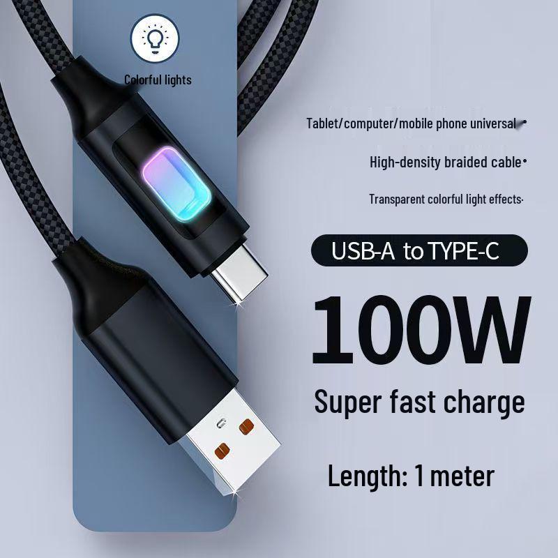 

120W Colorful Luminous Charging Cable for Type-C Devices (Compatible with Huawei, Xiaomi, and Apple)