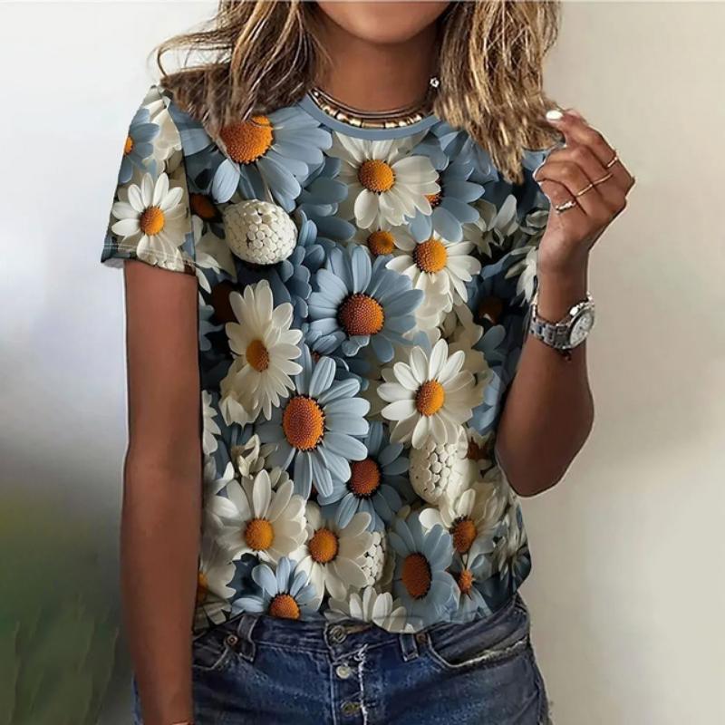 Fashion Floral Flower 3D Print T-Shirts Women Summer Casual Short Sleeve T Shirt Y2k Harajuku Oversized Tees Tops Woman Clothing