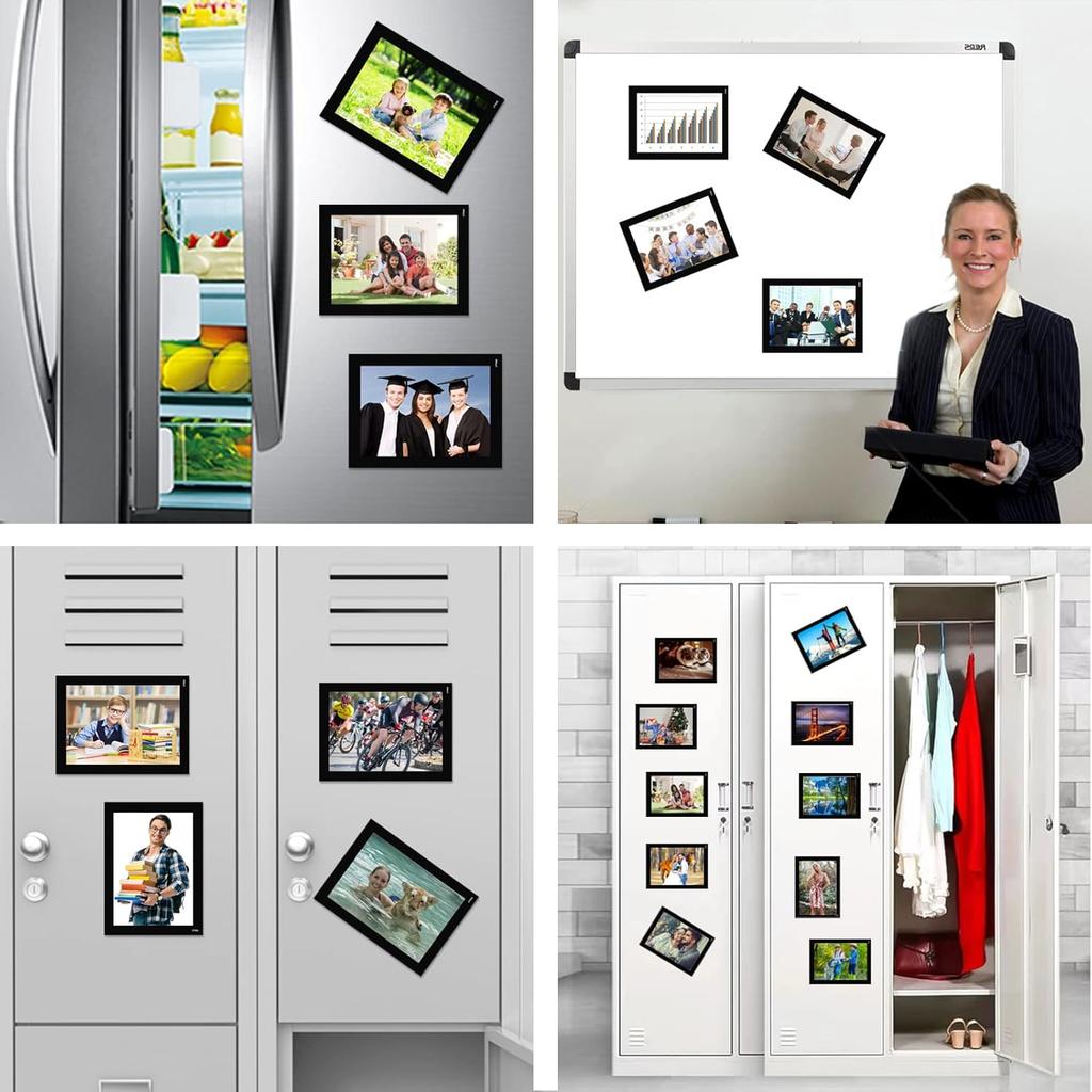 Magnetic Picture Frames with Black Border(4"X6",10 Pack),Magnet Photo Frame Pockets/Postcard Holder,Decorations for